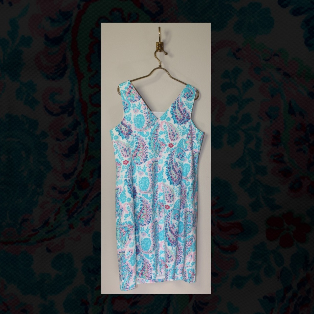 Tropical Fresco Paisley Floral Cotton Sheath "Tea Time" Costal Talbots Dress - Picture 4 of 8